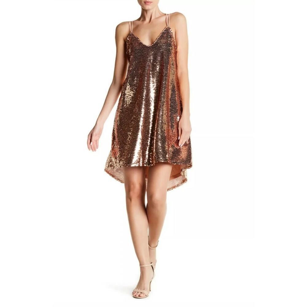 NWT NSR Stappy Sequins High Low Party Dress Rose Gold Size Large